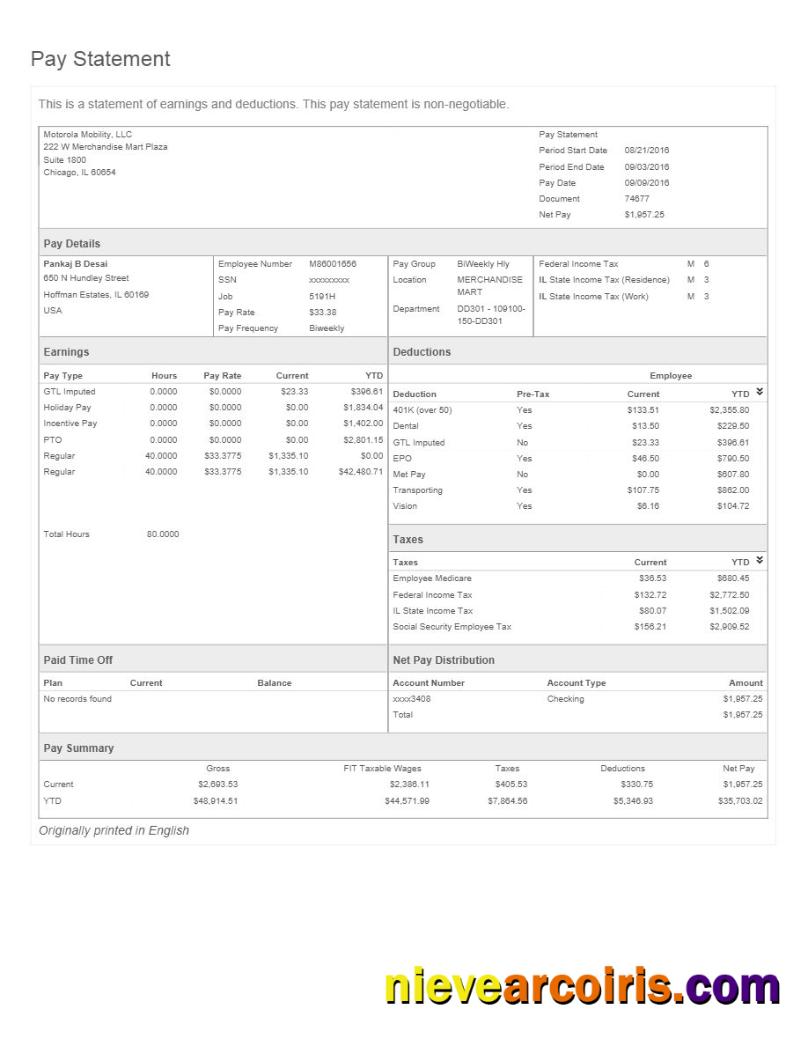Motorola Mobility LLC pay statement